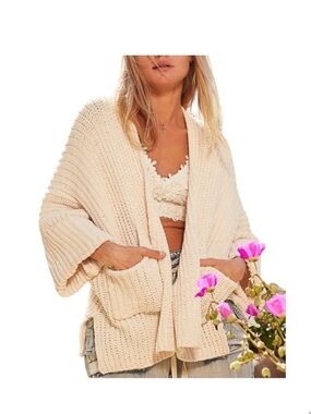 POL Cream Open-Front Chunky Knit Cardigan